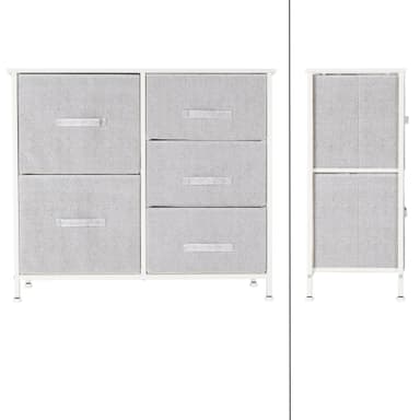ML-Design låda skåp, byrå gjorda av tyg med 5 lådor, 80 x 30 x 70 cm, vit,