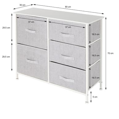 ML-Design låda skåp, byrå gjorda av tyg med 5 lådor, 80 x 30 x 70 cm, vit,