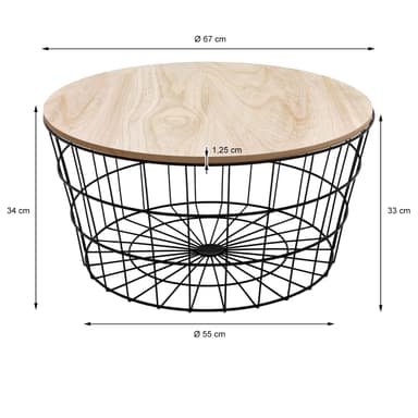 ECD Germany rund designbord sidobord Ø 67 x 34 cm med avtagbar naturfärgad