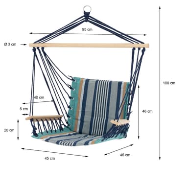 ECD-Germany Design hängande stol extremt bekväm 6cm tjock sittdyna gjord av