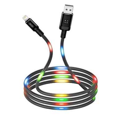 XO NB108 - Lightningkabel (2,1A) med Blinkande RGB-Ljus, 1m