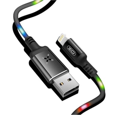 XO NB108 - Lightningkabel (2,1A) med Blinkande RGB-Ljus, 1m