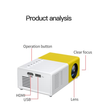 Bärbar miniprojektor 1280x720P med HDMI USB-gränssnitt / fjärrkontroll