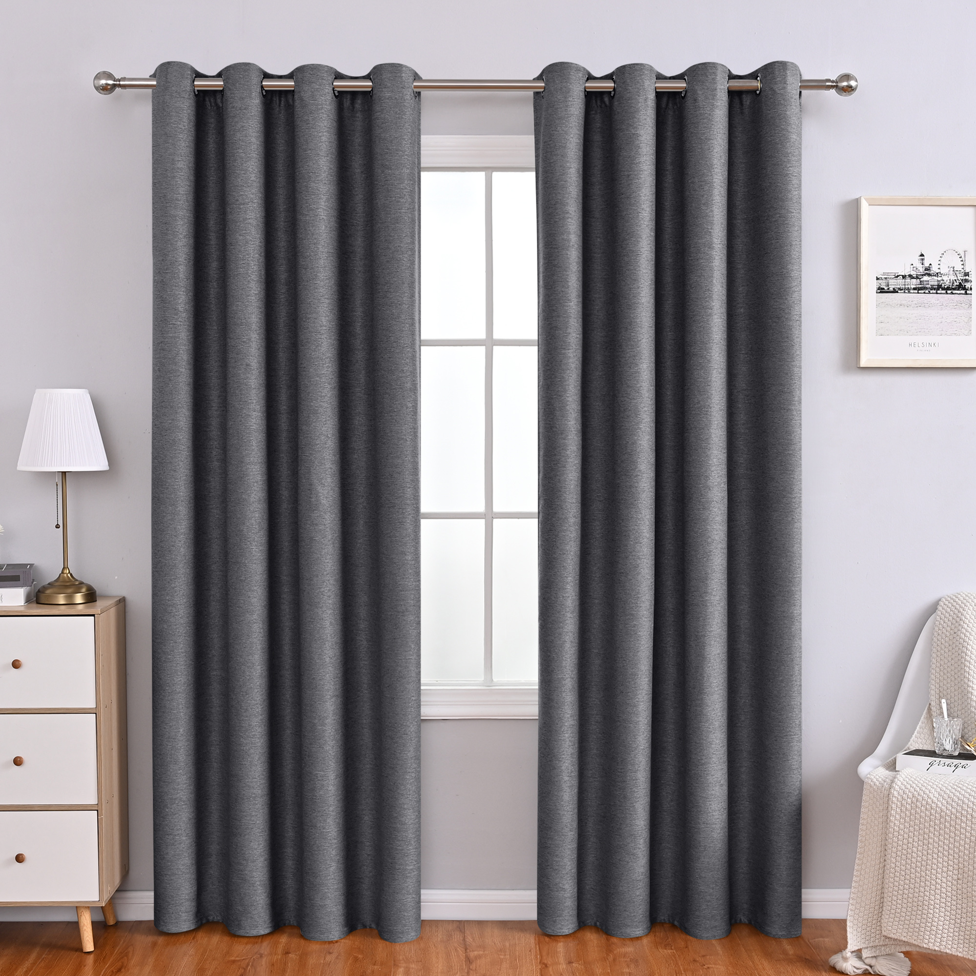 Vändbara linne mörkläggningsgardiner 2-pack Mörkgrå 140 x 260 cm