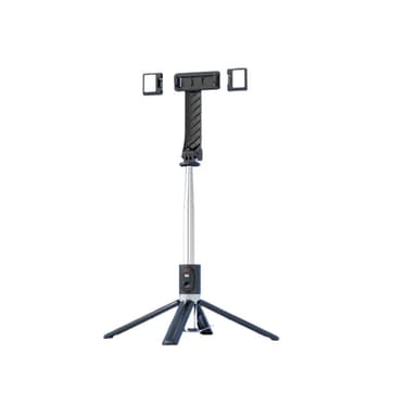 Justerbar selfiestick / tripod med LED-ljus 140 cm Svart