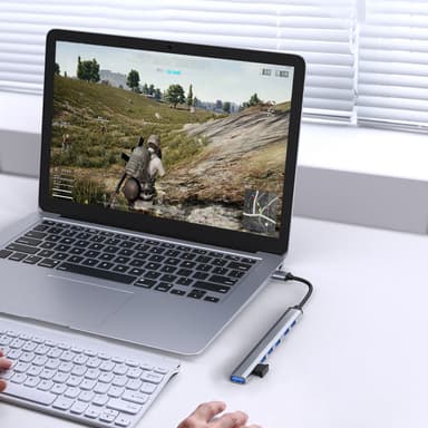 USB-hub USB-C3.1 till USB 2.0/3.0 med 7 portar Silvergrå