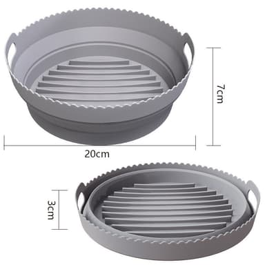 Hopfällbar rund Air Fryer silikonform 20 cm Grå 20 cm