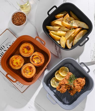 Hopfällbar fyrkantig Air Fryer silikonform 17,5 cm Svart