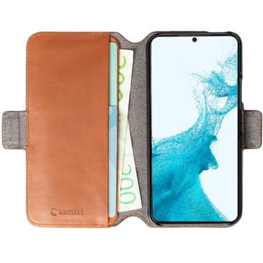 Krusell Leather Phone Wallet Galaxy S22+ Cognac