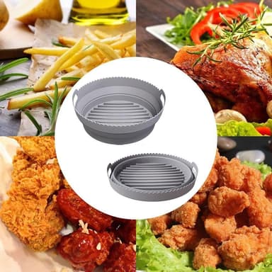 Hopfällbar rund Air Fryer silikonform 20 cm Grå 20 cm