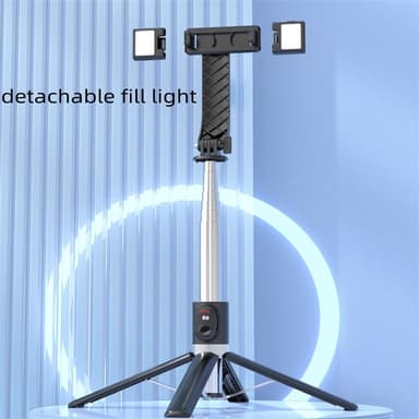 Justerbar selfiestick / tripod med LED-ljus 140 cm Svart