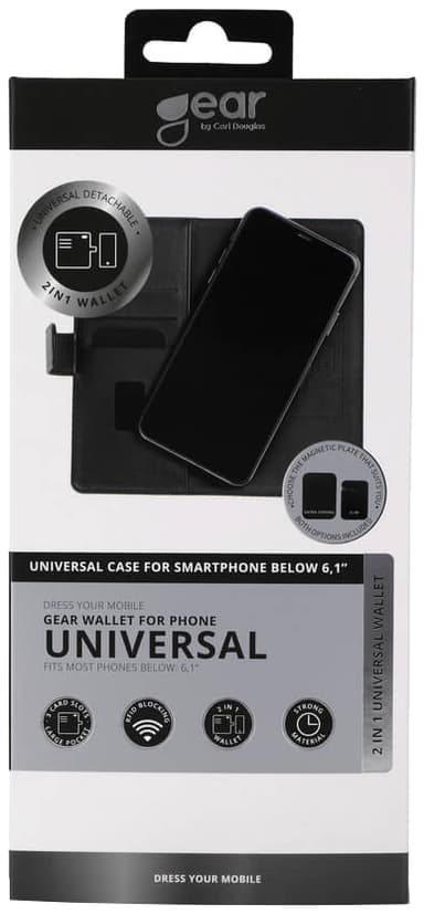 Gear universellt plånboksfodral för smartphones upp till  6.1" (svart)