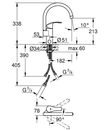 Grohe Eurosmart med hög pip, DM-avstängning