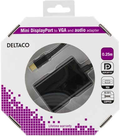 DELTACO mini DisplayPort till VGA-adapter med ljud, Full HD i 60Hz,