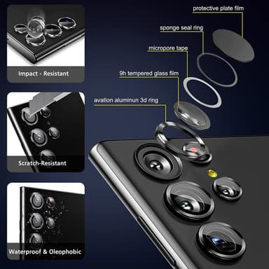 Samsung positioneringsskyddsring + linsskyddsfilm Svart S23/S23+/S23PL