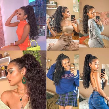 Wavy ponytail extensions hästsvans löshår Svart