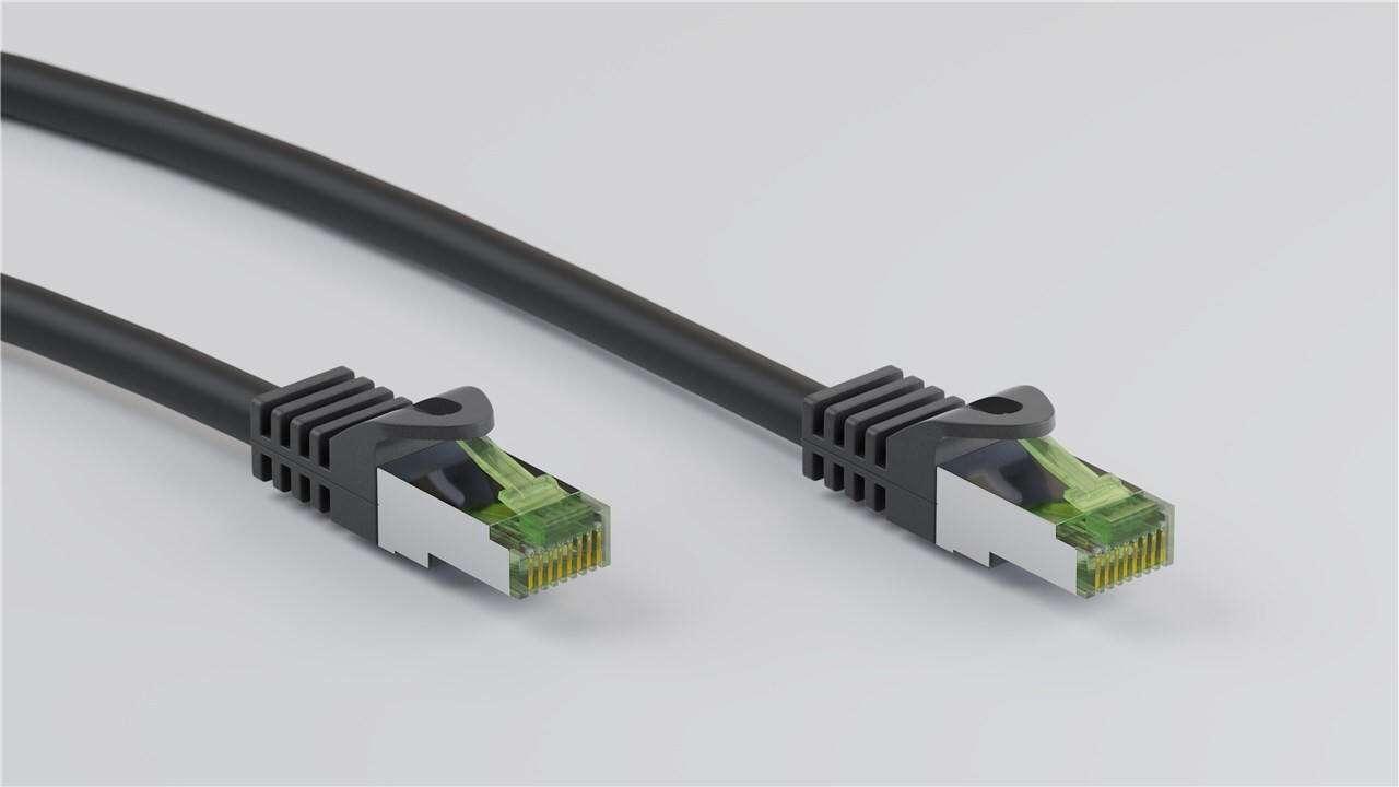 Goobay RJ45 patchkabel med CAT 8.1 S/FTP råkabel, AWG 26, svart