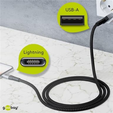 Goobay Lightning till USB-A-textilkabel med metallpluggar 1 m
