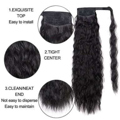 Wavy ponytail extensions hästsvans löshår Svart