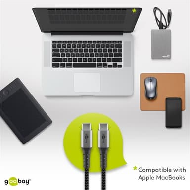 USB-C™-till-USB-C™-textilkabel med metallkontakter 2 m