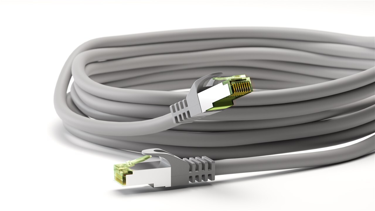 RJ45 patchkabel med CAT 8.1 S/FTP råkabel, AWG 26, grå
