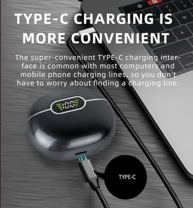 Trådlösa hörlurar power display Bluetooth 5.3