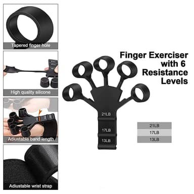 Fingertränare med 3 olika motstånd 2-pack Svart M