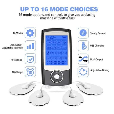 TENS apparat EMS muskelstimulator med 16 massagelägen Svart