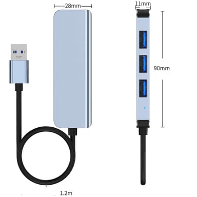 USB-C-hubb med 4 portar och 100 W pass-through-strömförsörjning - 2x USB-A  + 2x USB-C - 5 Gbps - 30 cm lång kabel - Bärbar USB Type-C till