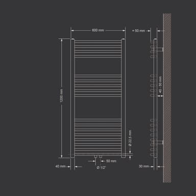 Radiator Handduk ECD Germany Modell Sahara 600 x 1200 mm antracit böjd med