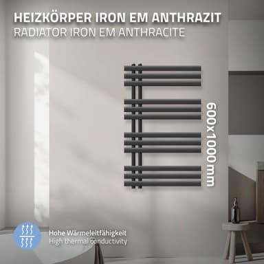 Design badrumsradiator Iron EM 600x1000 mm Antracit LuxeBath
