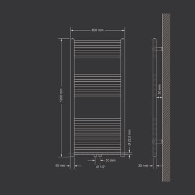 Radiator Handduk ECD Germany Modell Sahara 600 x 1200 mm rak antracit med