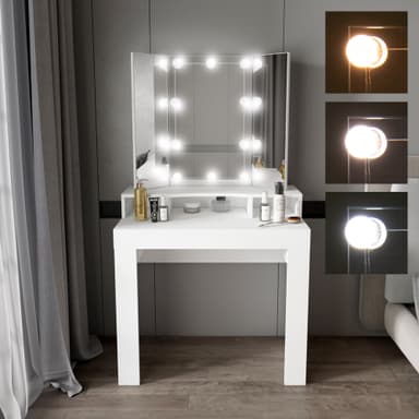 ML Design Dressing Table White Dressing Table med LED-belysning, spegel 3-pcs