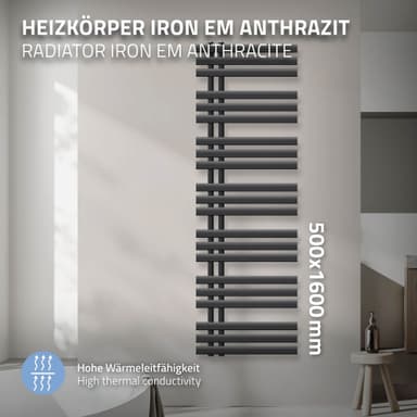 Design badrumsradiator Iron EM 500x1600 mm antracit LuxeBath