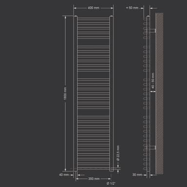 Handduk radiator med värmeelement 900 W ECD Germany modell Sahara 400 x 1800 mm