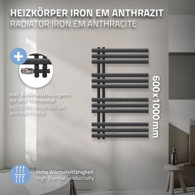 ECD Germany Design Handduk Iron EM - 600 x 1000 mm - antracit - radiator
