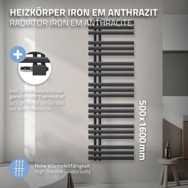 ECD Germany Design Handduk Iron EM - 500 x 1600 mm - antracit - radiator