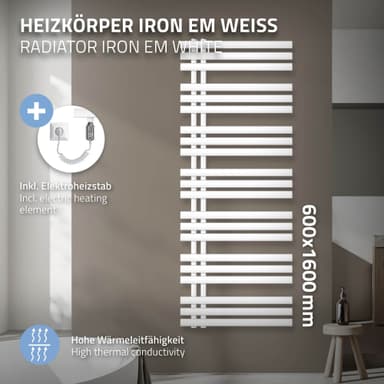 Elradiator 1200W 600X1600 mm Järn EM vit