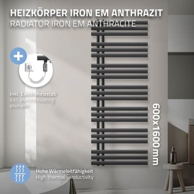 Elradiator 600X1600 mm Antracit Iron EM 1200W