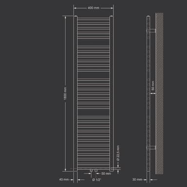 Radiatorhandduk Sahara 400 x 1800 mm krom rak, medium anslutning