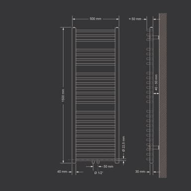 Radiator Handduk Sahara 500 x 1500 mm vit, medium anslutning