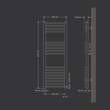 Handduks radiator med värmeelement 900 W ECD Germany Modell Sahara 400 x 1200 mm
