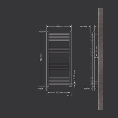 Handduk radiator med värmeelement 300 W ECD Germany modell Sahara 400 x 800 mm