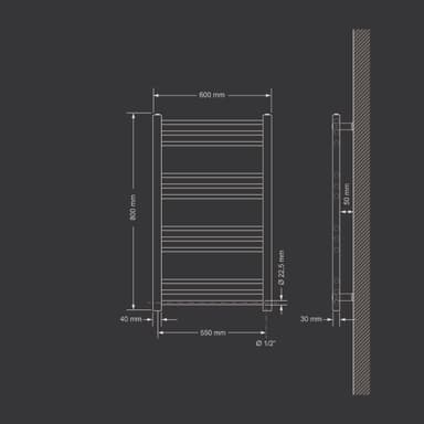 Radiator Handduk ECD Germany Modell Sahara 600 x 800 mm rak antracit med sido