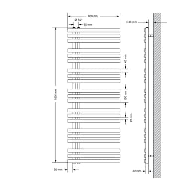 ECD Germany Iron EM designradiatorer - 600 x 1600 mm - Krom