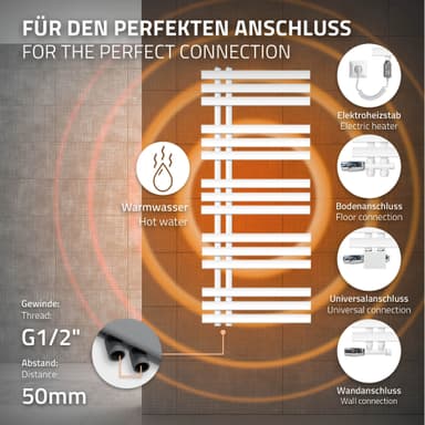 ECD Germany Design Handduk Iron EM - 500 x 1200 mm - vit- radiator handdukstork