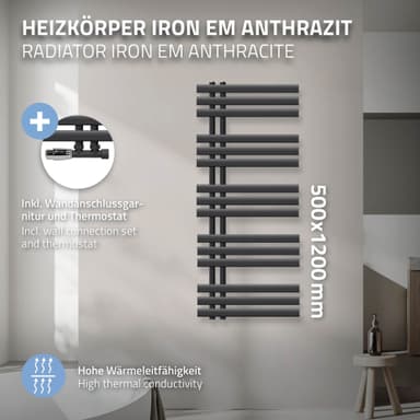 ECD Germany Design Handduk Iron EM - 500 x 1200 mm - antracit - radiator