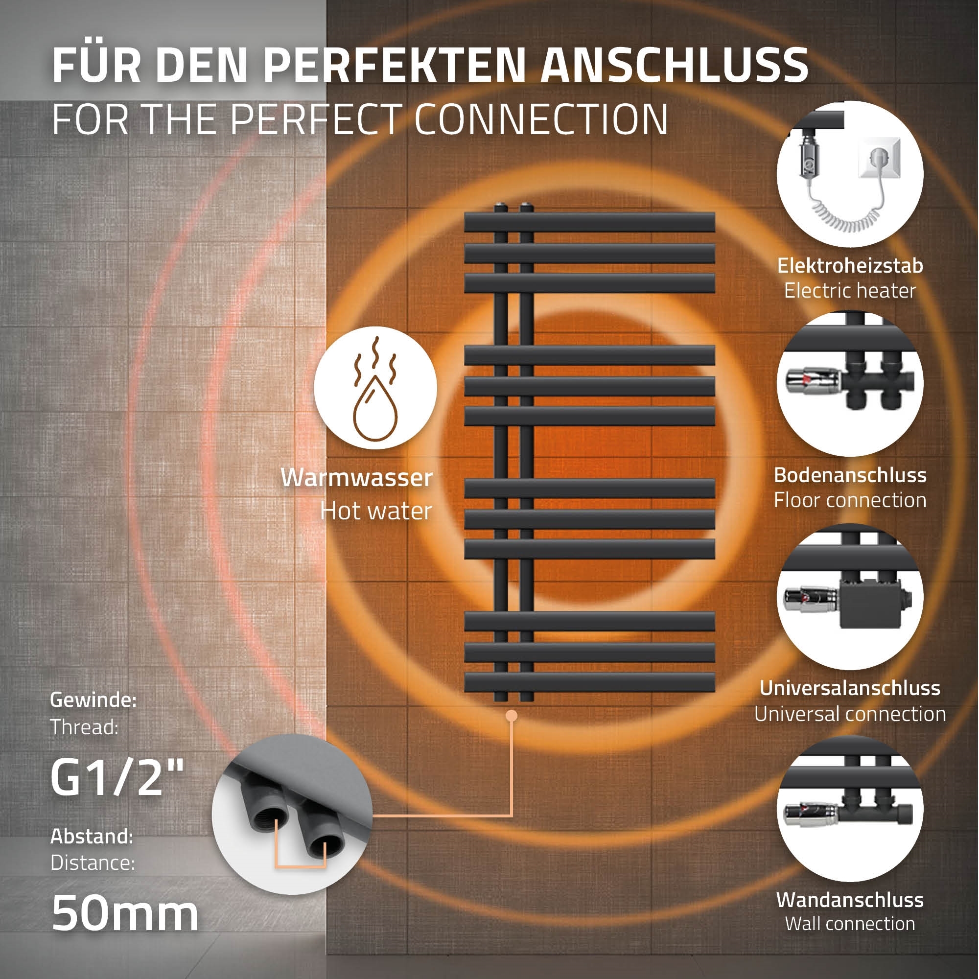 Radiator 500x1000 antracit Järn EM Kylare Handdukstork Kylare Handdukstork