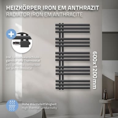 ECD Germany Design Handduk Iron EM - 600 x 1200 mm - antracit - radiator