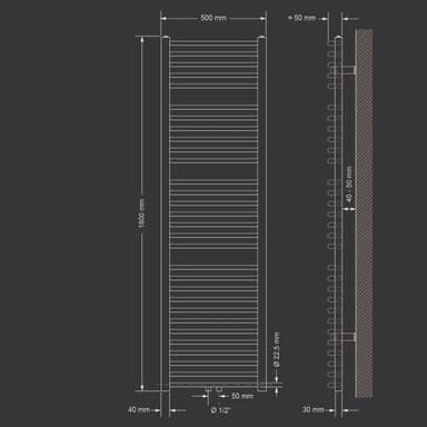 ECD Germany Radiator - 500 x 1800 mm - antracit, medium anslutning